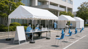 臨時受付・発熱外来・検査会場に使えるテント｜屋外対応の活用法