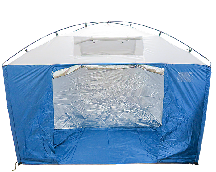 避難用テント 屋根付きタイプ（青、正面）