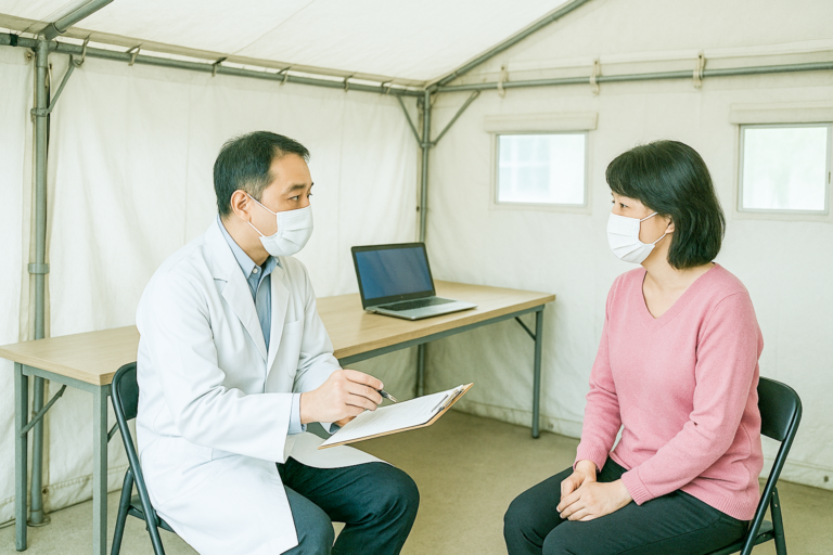 医療用テント内で診察している様子
