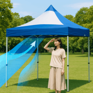 エアフローテントの下で風が抜けるイメージ